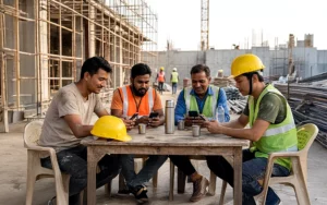 UAE worker reviewing transfer options on mobile banking app